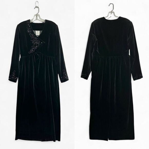 Vintage Laura Ashley Velvet Babydoll Midi Dress Sz 8 Whimsy Goth Witchy Modest - Picture 1 of 8